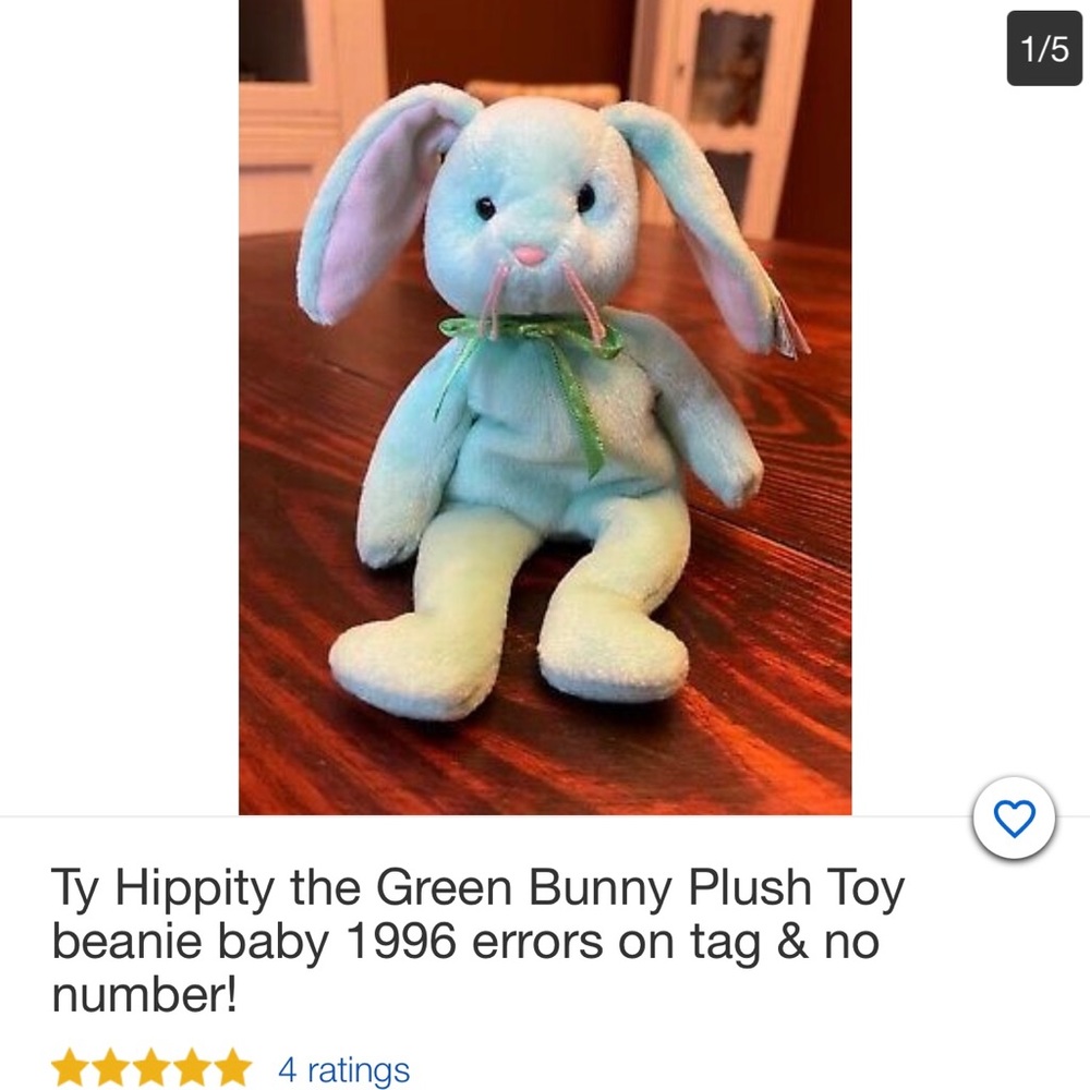 Ty Hippity Green Bunny Plush Toy beanie baby 1996